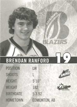2009-10 Kamloops Blazers (WHL) #NNO Brendan Ranford Back