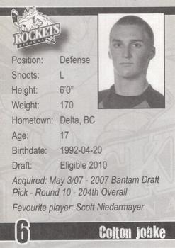 2009-10 Kelowna Rockets (WHL) #NNO Colton Jobke Back