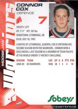 2009-10 Sobeys Moose Jaw Warriors (WHL) #NNO Connor Cox Back