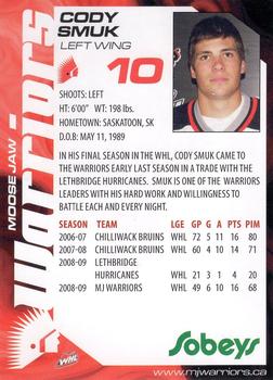 2009-10 Sobeys Moose Jaw Warriors (WHL) #NNO Cody Smuk Back