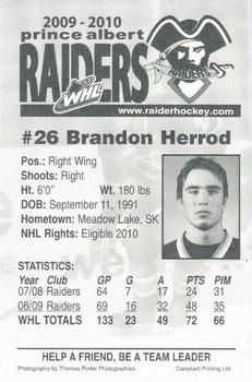 2009-10 Prince Albert Raiders (WHL) #NNO Brandon Herrod Back