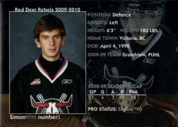 2009-10 Red Deer Rebels (WHL) #5 Simon Witt Back