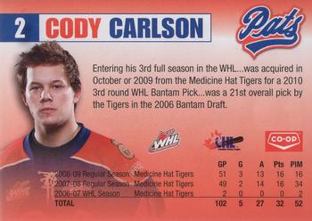 2009-10 Co-op Regina Pats (WHL) #4 Cody Carlson Back