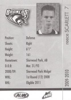 2009-10 Swift Current Broncos (WHL) #NNO Reece Scarlett Back