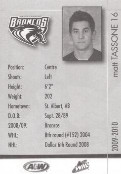 2009-10 Swift Current Broncos (WHL) #NNO Matt Tassone Back