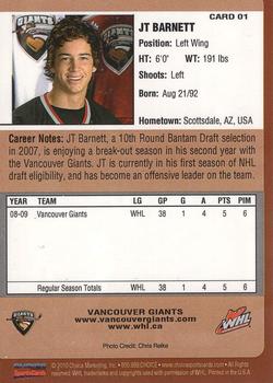 2009-10 Choice Vancouver Giants (WHL) #1 J.T. Barnett Back