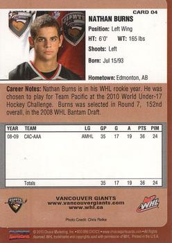 2009-10 Choice Vancouver Giants (WHL) #4 Nathan Burns Back