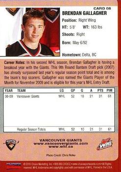 2009-10 Choice Vancouver Giants (WHL) #8 Brendan Gallagher Back