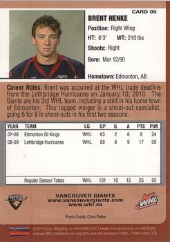 2009-10 Choice Vancouver Giants (WHL) #9 Brent Henke Back