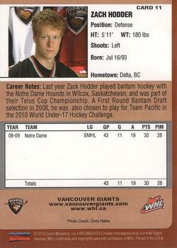 2009-10 Choice Vancouver Giants (WHL) #11 Zach Hodder Back