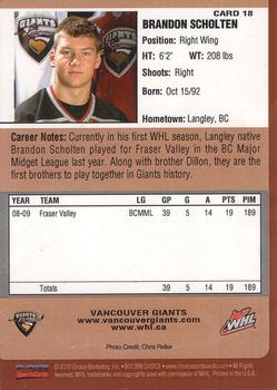 2009-10 Choice Vancouver Giants (WHL) #18 Brandon Scholten Back
