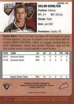2009-10 Choice Vancouver Giants (WHL) #19 Dillon Scholten Back