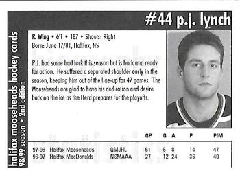 1998-99 Halifax Mooseheads (QMJHL) Second Edition #7 P.J. Lynch Back