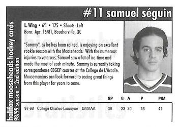 1998-99 Halifax Mooseheads (QMJHL) Second Edition #13 Samuel Seguin Back