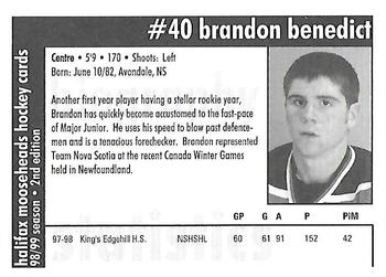 1998-99 Halifax Mooseheads (QMJHL) Second Edition #14 Brandon Benedict Back