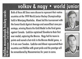 1998-99 Halifax Mooseheads (QMJHL) Second Edition #25 Alexei Volkov / Ladislav Nagy Back
