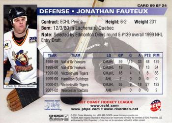 2001-02 Choice Peoria Rivermen (ECHL) #9 Jonathan Fauteux Back