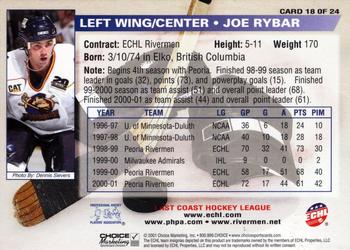 2001-02 Choice Peoria Rivermen (ECHL) #18 Joe Rybar Back