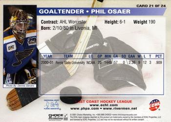 2001-02 Choice Peoria Rivermen (ECHL) #21 Phil Osaer Back