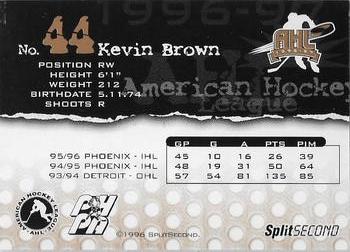 1996-97 SplitSecond Springfield Falcons (AHL) #NNO Kevin Brown Back