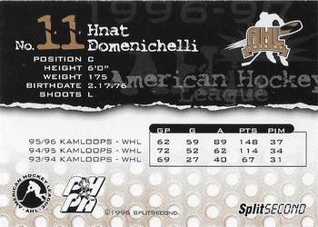 1996-97 SplitSecond Springfield Falcons (AHL) #NNO Hnat Domenichelli Back