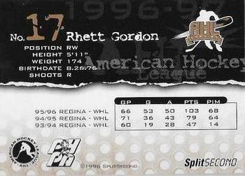 1996-97 SplitSecond Springfield Falcons (AHL) #NNO Rhett Gordon Back