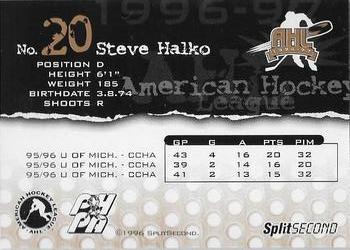 1996-97 SplitSecond Springfield Falcons (AHL) #NNO Steve Halko Back