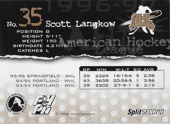 1996-97 SplitSecond Springfield Falcons (AHL) #NNO Scott Langkow Back