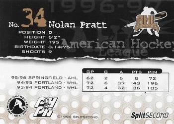 1996-97 SplitSecond Springfield Falcons (AHL) #NNO Nolan Pratt Back