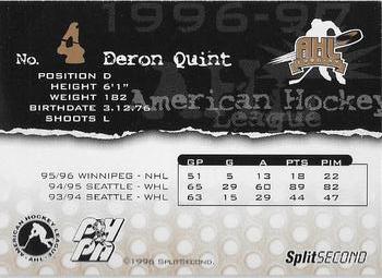 1996-97 SplitSecond Springfield Falcons (AHL) #NNO Deron Quint Back