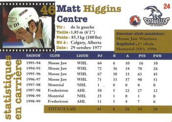 1999-00 Quebec Citadelles (AHL) #24 Matt Higgins Back