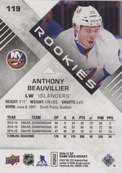 2016-17 SP Game Used - Rainbow Player Age #119 Anthony Beauvillier Back