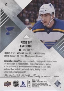 2016-17 SP Game Used - Blue Autographs #2 Robby Fabbri Back