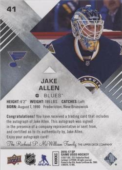 2016-17 SP Game Used - Blue Autographs #41 Jake Allen Back