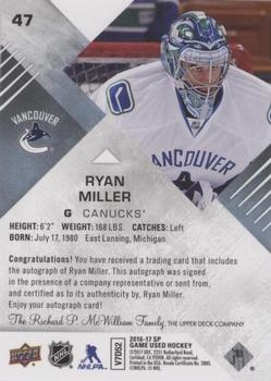 2016-17 SP Game Used - Blue Autographs #47 Ryan Miller Back