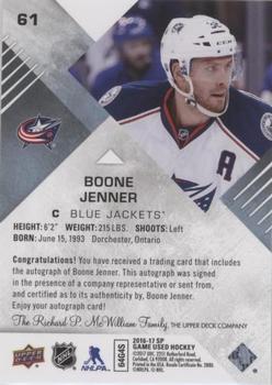 2016-17 SP Game Used - Blue Autographs #61 Boone Jenner Back