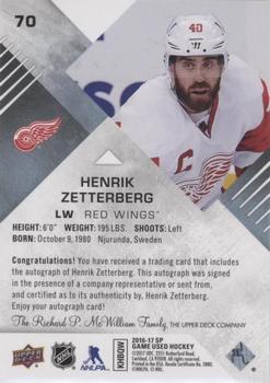 2016-17 SP Game Used - Blue Autographs #70 Henrik Zetterberg Back