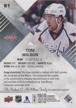 2016-17 SP Game Used - Blue Autographs #81 Tom Wilson Back