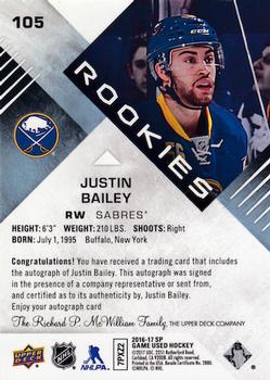 2016-17 SP Game Used - Blue Autographs #105 Justin Bailey Back