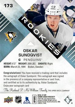 2016-17 SP Game Used - Blue Autographs #173 Oskar Sundqvist Back