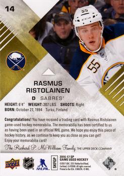2016-17 SP Game Used - Gold Material #14 Rasmus Ristolainen Back