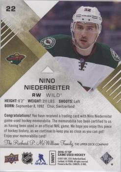 2016-17 SP Game Used - Gold Material #22 Nino Niederreiter Back