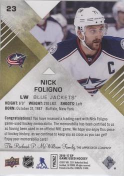 2016-17 SP Game Used - Gold Material #23 Nick Foligno Back