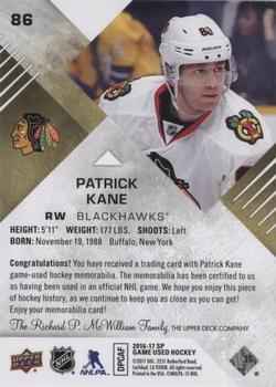 2016-17 SP Game Used - Gold Material #86 Patrick Kane Back