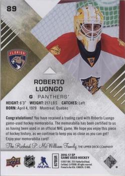 2016-17 SP Game Used - Gold Material #89 Roberto Luongo Back