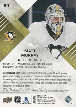 2016-17 SP Game Used - Gold Material #91 Matt Murray Back