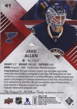 2016-17 SP Game Used - Red Autograph Material #41 Jake Allen Back