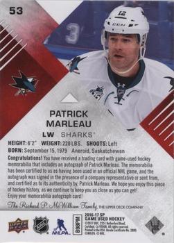 2016-17 SP Game Used - Red Autograph Material #53 Patrick Marleau Back
