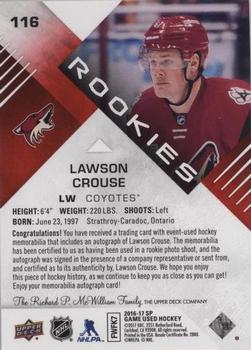 2016-17 SP Game Used - Red Autograph Material #116 Lawson Crouse Back