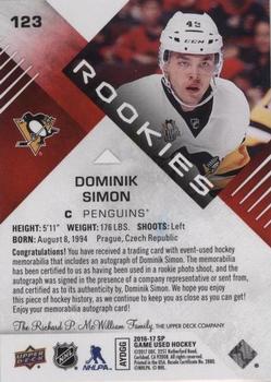 2016-17 SP Game Used - Red Autograph Material #123 Dominik Simon Back